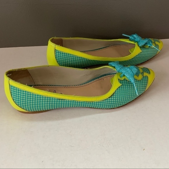 Maloles Anthropologie Yellow & Turquoise w/Lace-Up detail Flats Size 39 - Picture 6 of 8